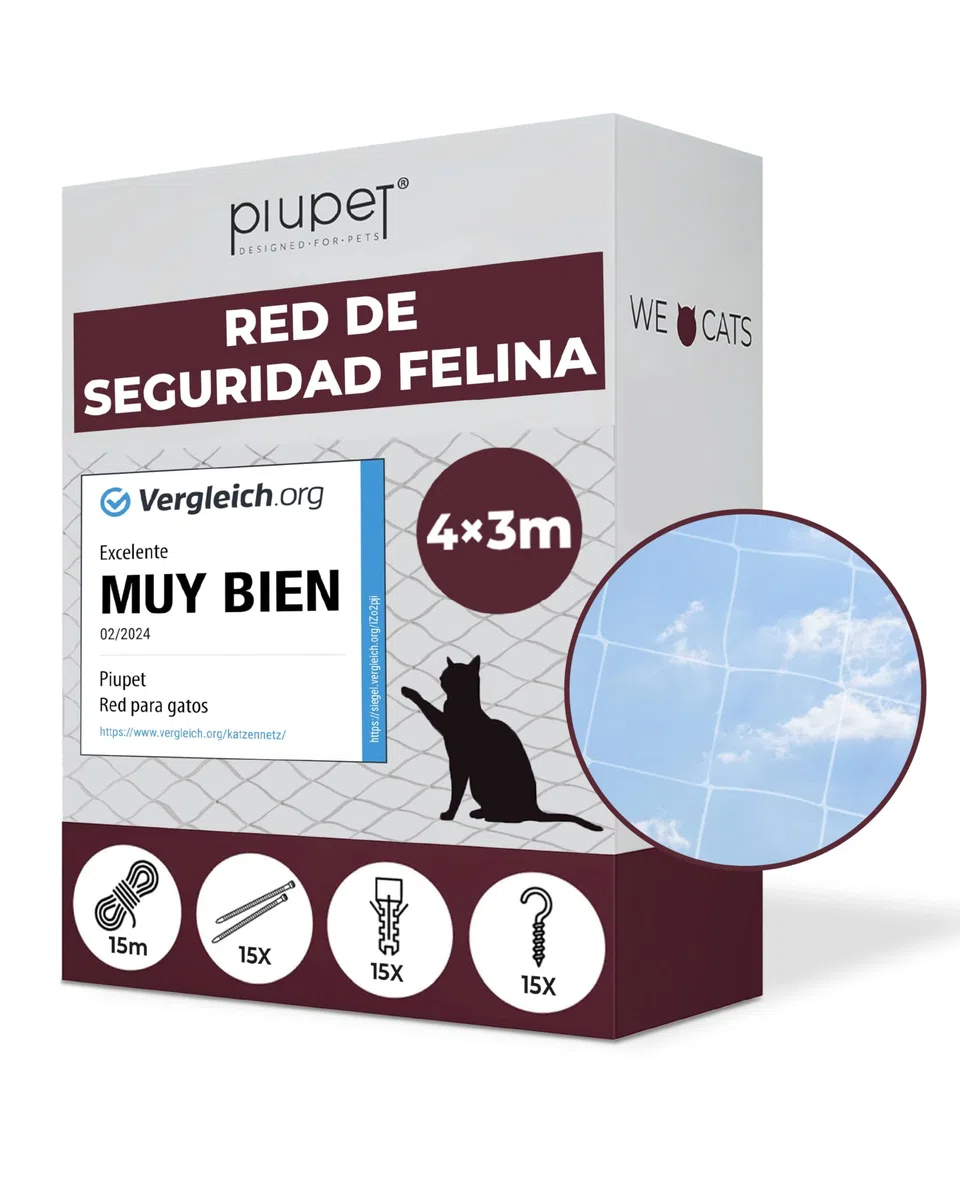 PiuPet® Red para Gatos I 4x3m I Transparente I para Balcón y Ventana I Incluye Set de fijación I Red para Gatos terraza I Red para Gatos Balcon | Protector Ventana Gatos | Red Proteccion Gatos