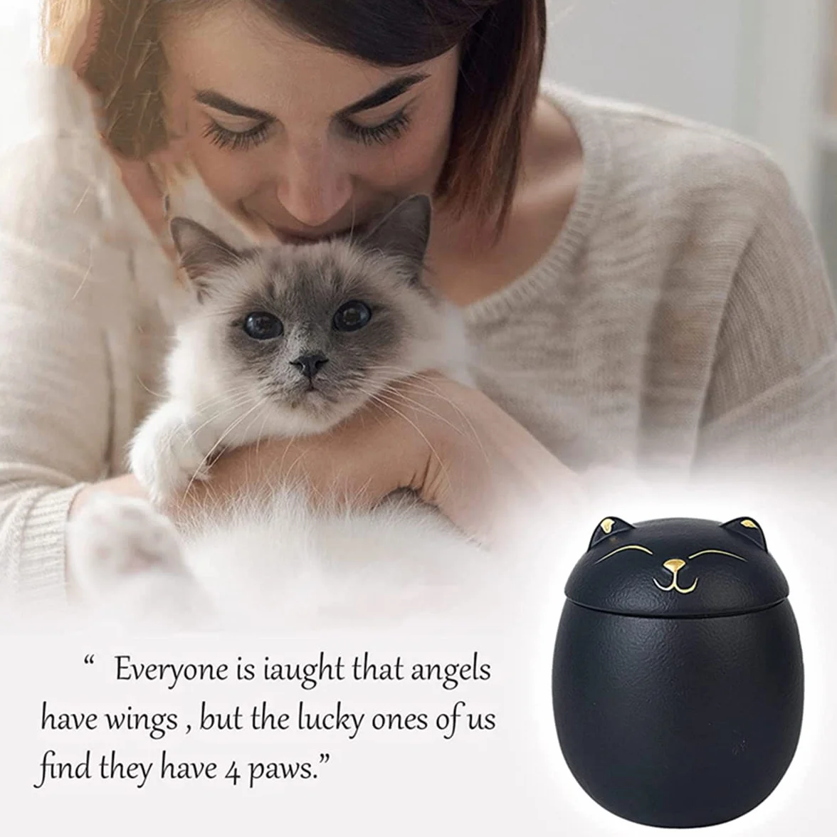Urna para Cenizas de Gato, Forma de Gato Cremation de Forma Conmemorativa, urnas Decorativos artesanales, para Gato de urna de Gato funerarios,Blanco,500ML