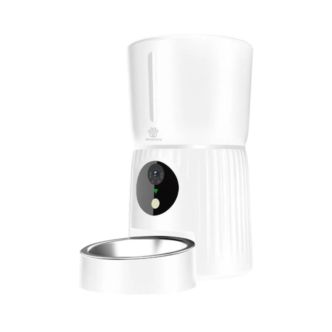 PET&TECH Comedero Automático para Gatos y Perros, 4L, Dispensador de Comida Mascotas, WiFi 2.4G/5G, Cámara HD 1080p, App Smart Life, Audio Bidireccional, hasta 10 Comidas al Día
