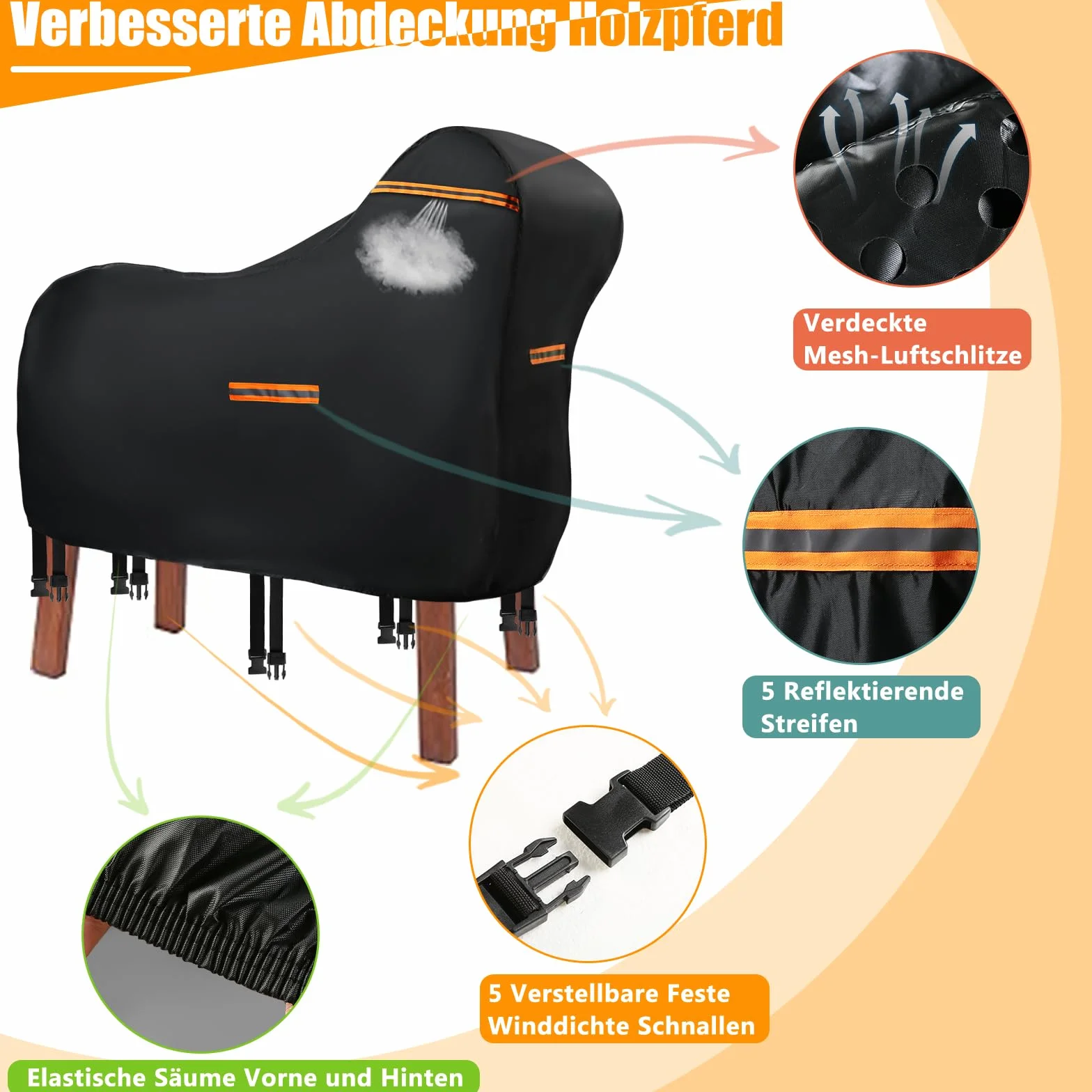 Cubierta para caballo de madera impermeable al aire libre, 420D Oxford caballo de madera para exteriores, lona protectora resistente a los rayos UV, universal, lona de jardín con rayas impermeables y