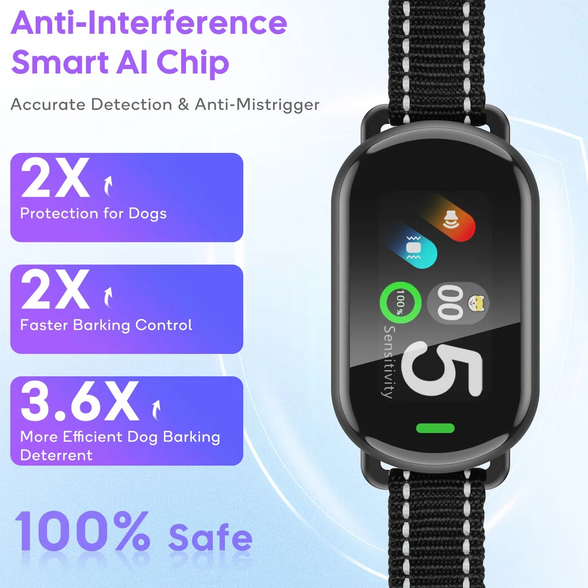 Collar Antiladridos Perros Grande Mediano Pequeño, Collar Adiestramiento para Perros 5-100lbs, 5 Niveles de Sensibilidad, 3 Modos de Sonido y Vibración, Resistente al Agua IP67 y Recargable