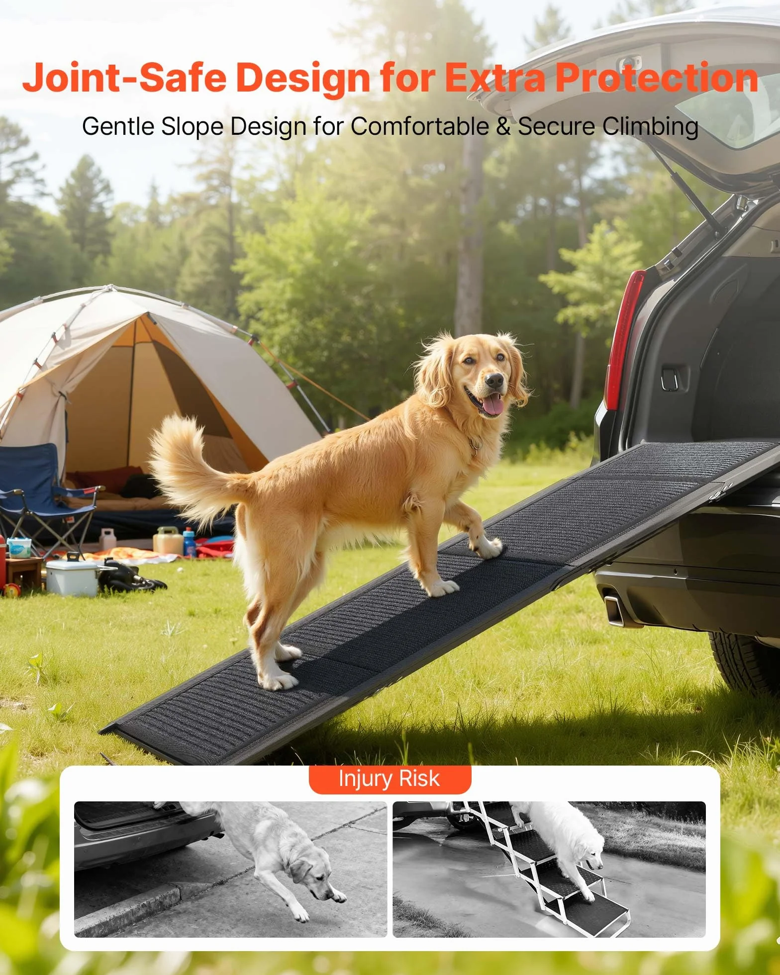 VEVOR Rampa Plegable para Perros para Coches, 180 x 43,2 cm, para Perros Medianos y Grandes de hasta 113 kg, con Superficie de Fieltro Antideslizante, Portátil para Exteriores, SUV y Camiones