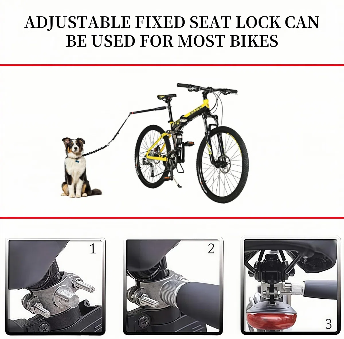 Correa de Bicicleta para Perro, Bicicleta para Perros Manos Libres, Instalación Fácil de Quitar, Correa de Perro Segura para Ciclismo al Aire Libre, para Ejercicio, Entrenamiento y Correr 42.5CM