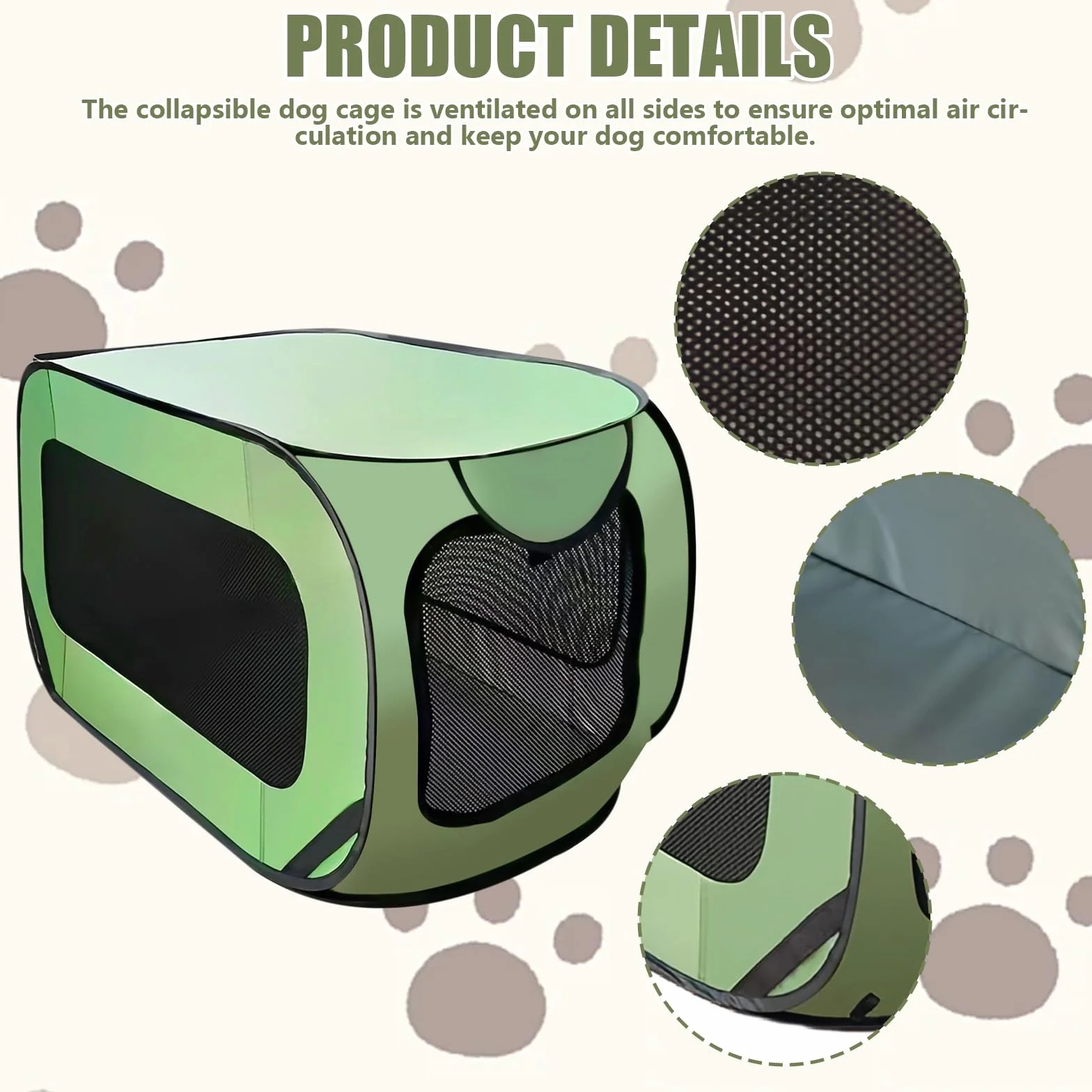 92 x 52 x 52 cm. Caja plegable para perros con marco de acero, caja de transporte para perros impermeable de tela Oxford con cremallera, caja de transporte para perros para interior y exterior,