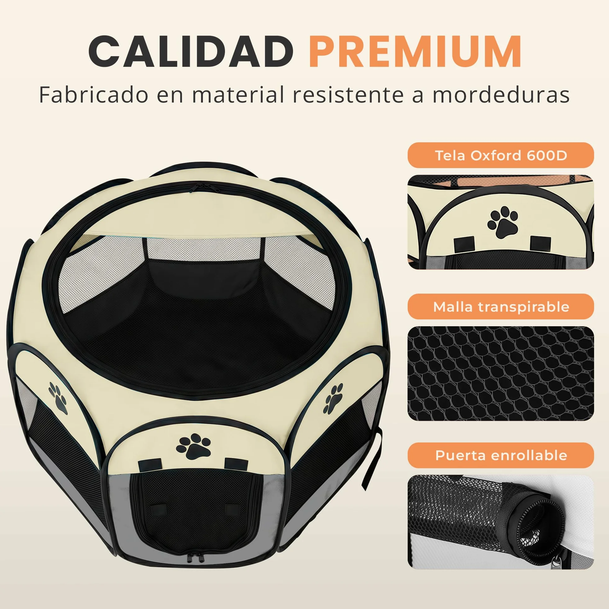 JUPPLIES Parque para Perros Plegable 73x73x43 cm – Corralito Portátil de Tela Oxford Impermeable para Mascotas Pequeñas - Ideal para Viajes, Juegos o Descanso en Casa y Exterior – Gris
