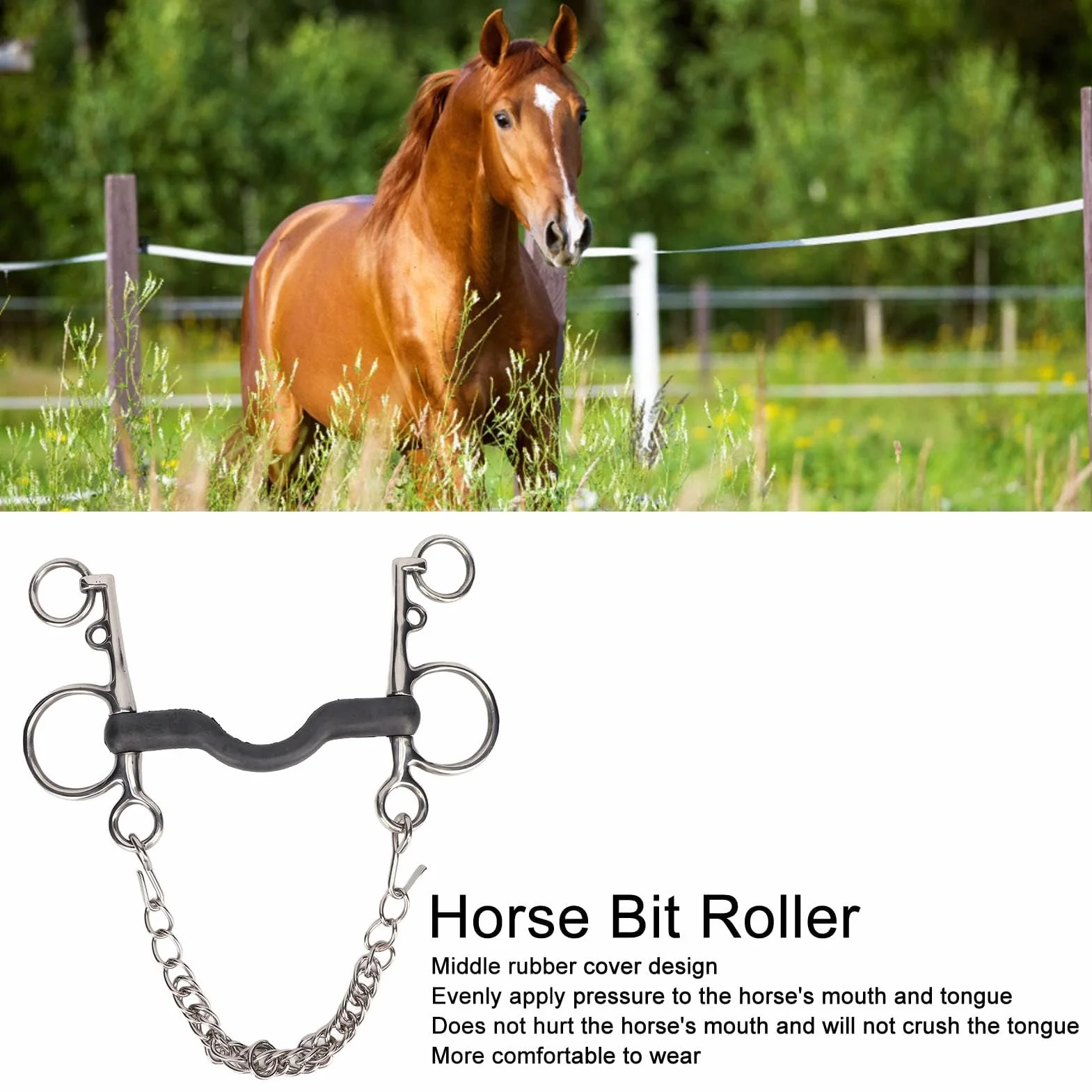 Broca para Caballo, Filete para Caballo, Broca para Boca de Acero Inoxidable, Segura, Pulida a Mano, fácil Control para Accesorios de Carreras
