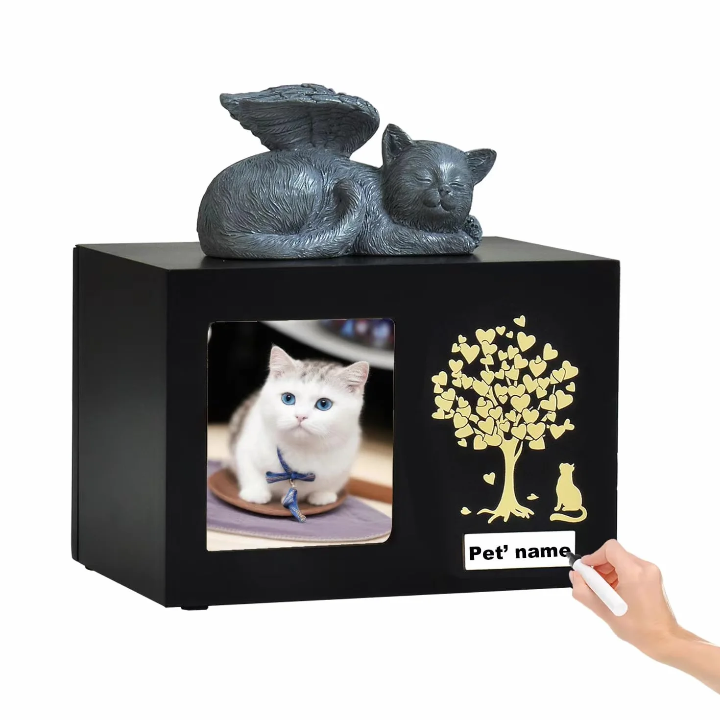Urnas de Recuerdo Personalizadas para Gatos - Caja de Madera para Cenizas de Mascotas Con Foto - Regalo de Condolencias para Queridas Mascotas