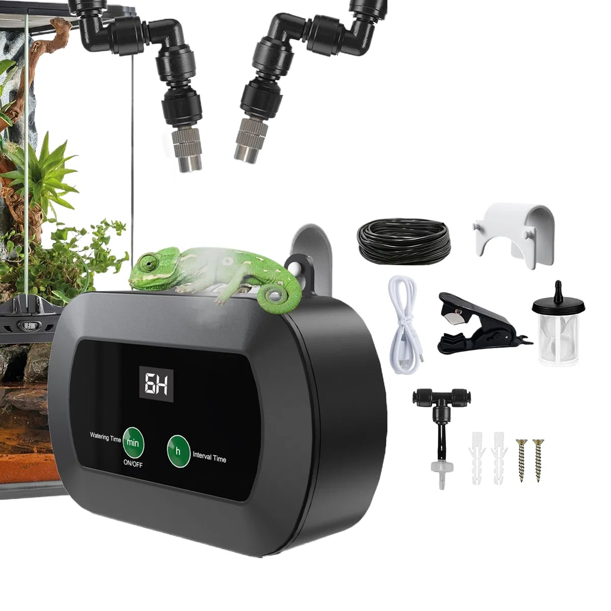 Humidificador Para Terrario - Automático De Nebulización Con Temporizador Para Terrarios,Difusor Silencioso Con Boquillas Ajustables Y Pulverización Manual Para Terrarios Y Vivarios