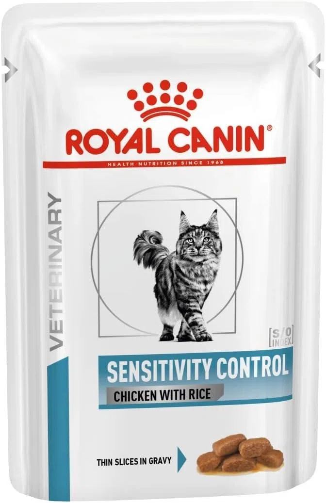 Royal Canin Veterinary Sensitivity Control | 12 x 85 g | Alimento dietético Completo para Gatos Adultos | para Reducir los síntomas de la intolerancia a los nutrientes | Sauce Bites