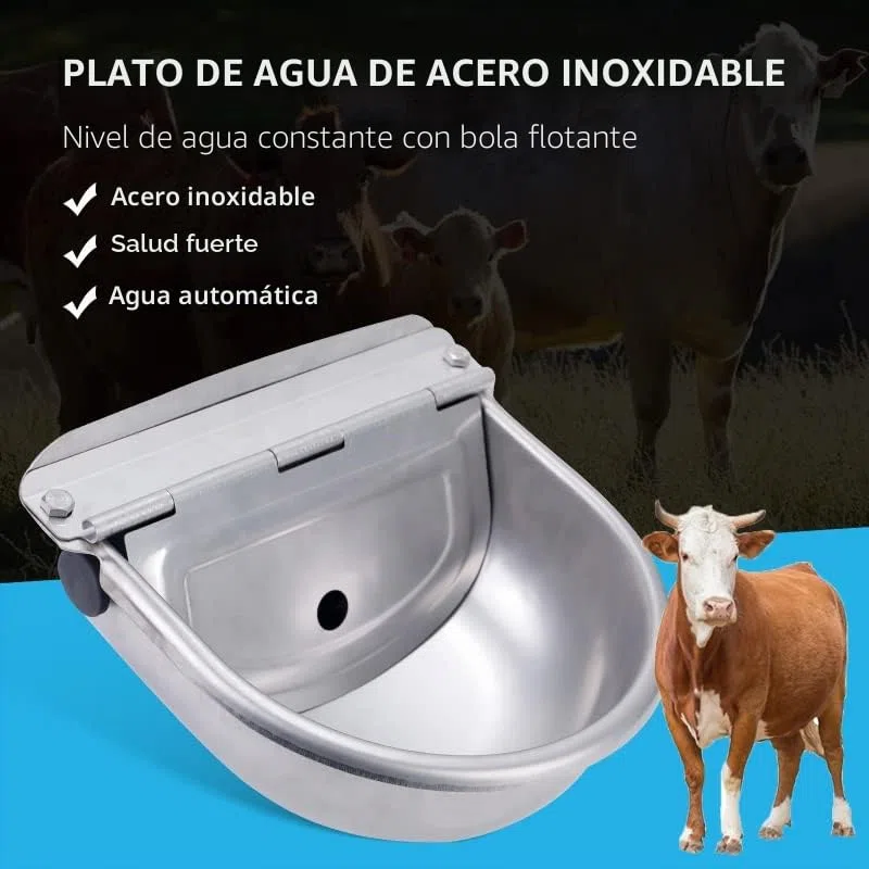 Bebedero Automático de Gran Capacidad Con Válvula de Flotador de Cobre - Acero Inoxidable Para Ganado, Ovejas, Perros y Caballos