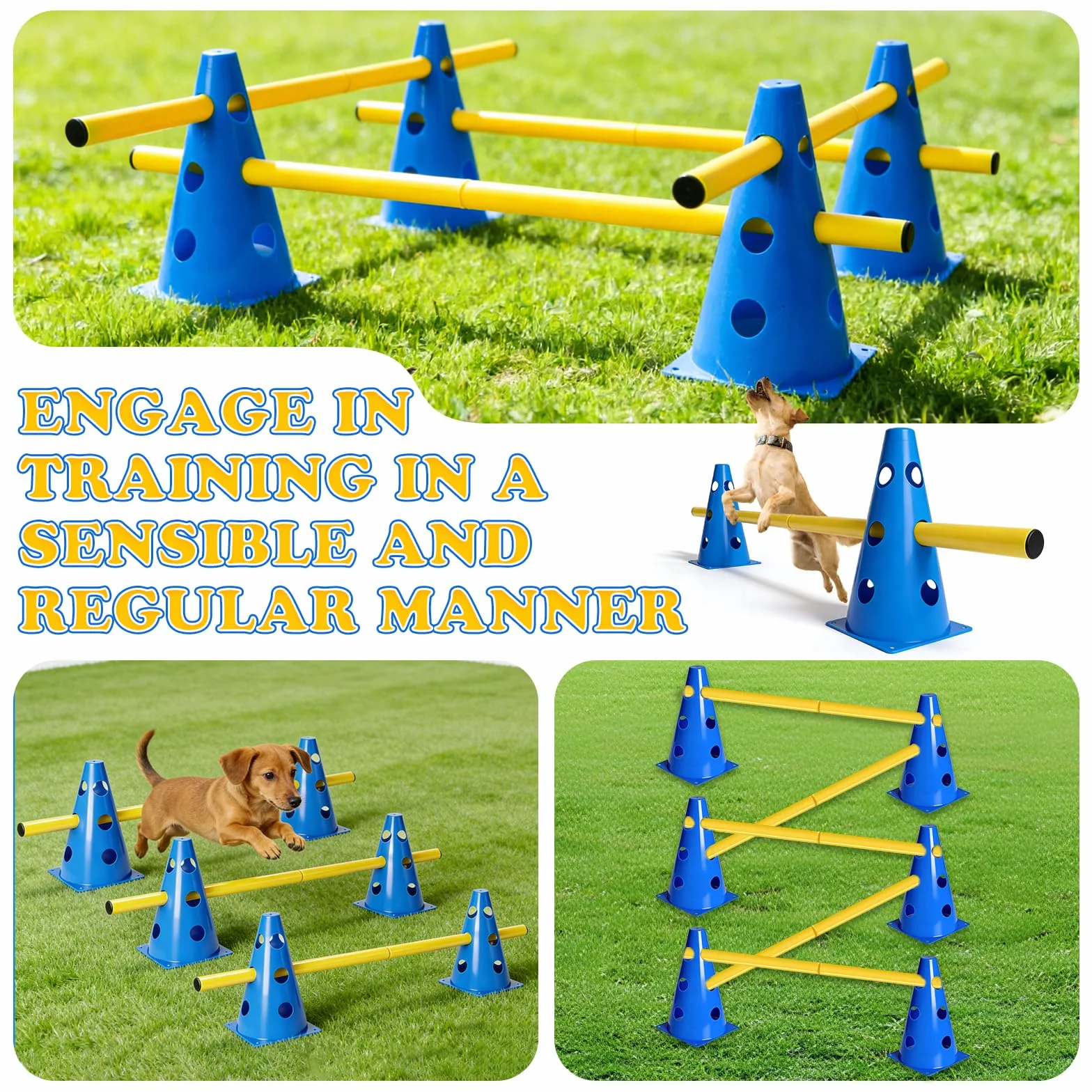 Juego de Agilidad práctico Juego de obstáculos para Perros Grandes Cavaletti, Juego de obstáculos, Ajustables, Conos para fútbol, Deportes de Perros, Deportes de equitación (8 Conos de 23
