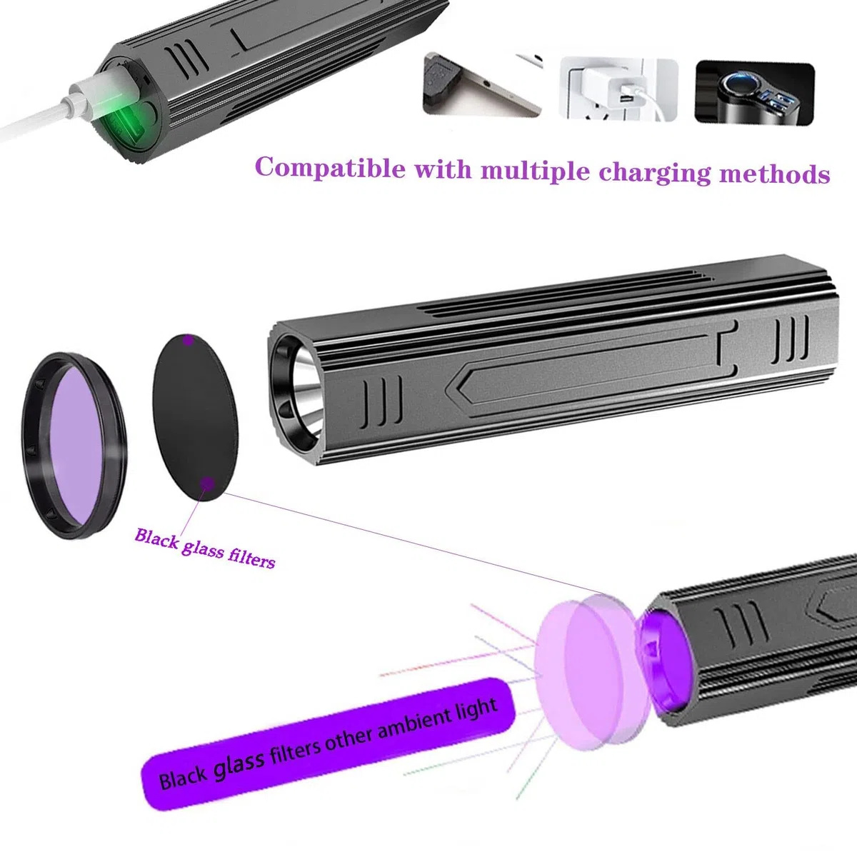 Wood's - Lámpara UV portátil, 365 nm, para mascotas, gatos, perros, luz negra, linterna UV con detector de tiña para gatos, detector de orina de mascotas para analizar la piel de perros y gatos