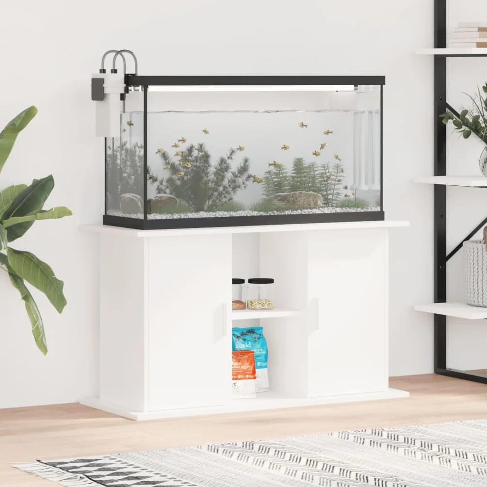Soporte para acuario con compartimentos y estantes, armario inferior para acuario, color blanco, 101 x 41 x 58 cm