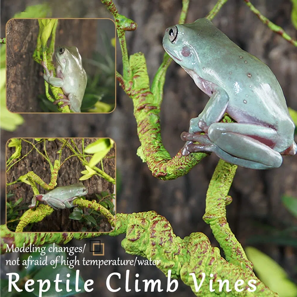 Hamiledyi Plantas de reptiles flexibles para trepar en la selva, rama de terrario, hojas de plástico flexible, decoración de hábitat para mascotas, dragón barbudo, lagarto, rana, serpiente, accesorios