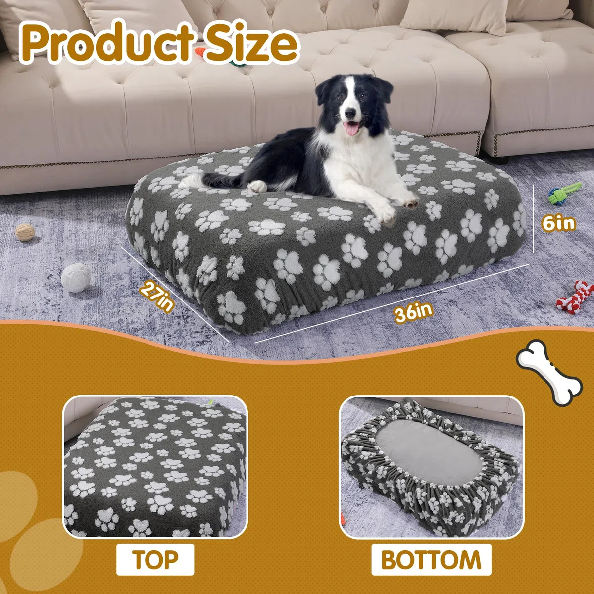BALAPET Funda de cama lavable para perro, 100 % impermeable, de terciopelo de felpa suave para perro, funda ajustable reutilizable para cama de mascotas, funda extraíble para cama de perro grande