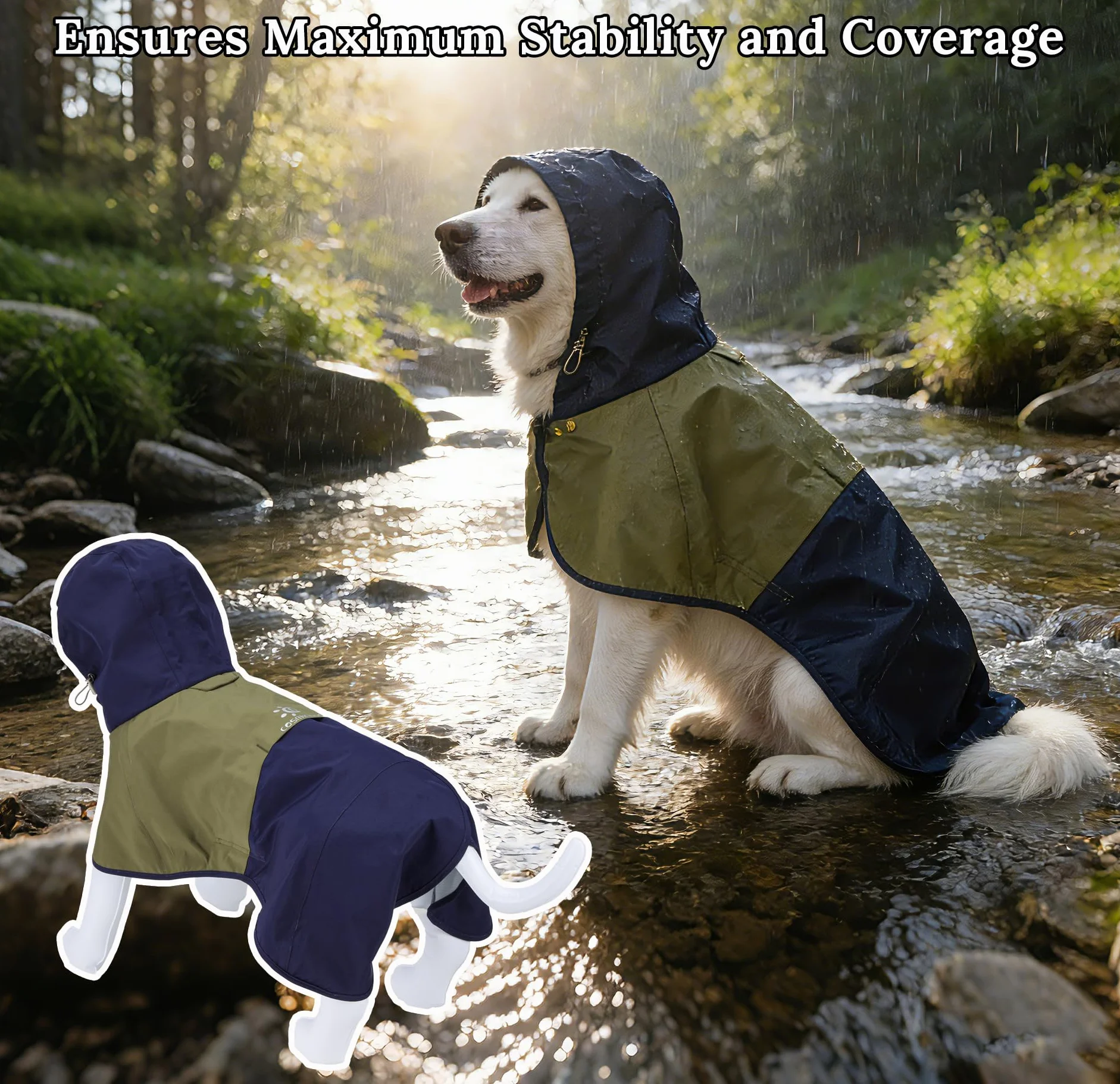 Impermeable para Perro, Chaqueta contra Lluvia con Capucha Ajustable y Tiras Elásticas - Ligero y Transpirable para Perros Pequeños, Medianos o Grandes (L)