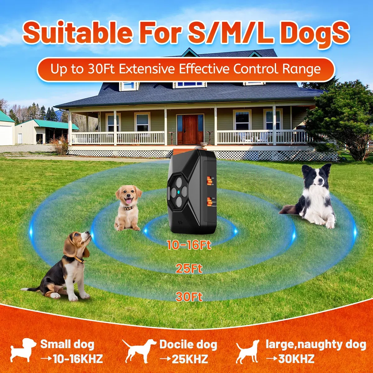 Antildridos para Perros, 4 Transmisores Ultrasónicos, 3 Niveles de Frecuencia Ajustables, Alcance de hasta 30 pies, Seguro para Perros Pequeños, Medianos y Grandes, para Interiores y Exteriores