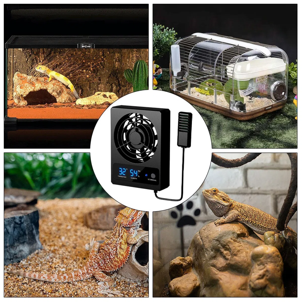Ventilador inteligente con pantalla LED, control de temperatura y humedad, de refrigeración silencioso, ventilación de terrario, propietario de reptiles, promueve la salida de aire