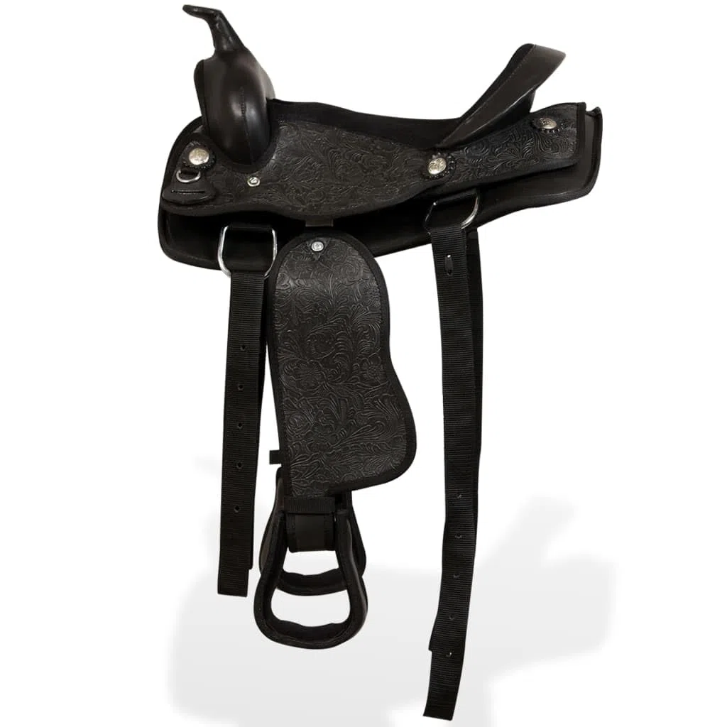 Genérico Montura Occidental, cabezada y Pechera Cuero Real 12" Negra Deportes, Actividades al Aire Libre, Equitación, Arreos para Caballos, Monturas Negro 6,32 kg