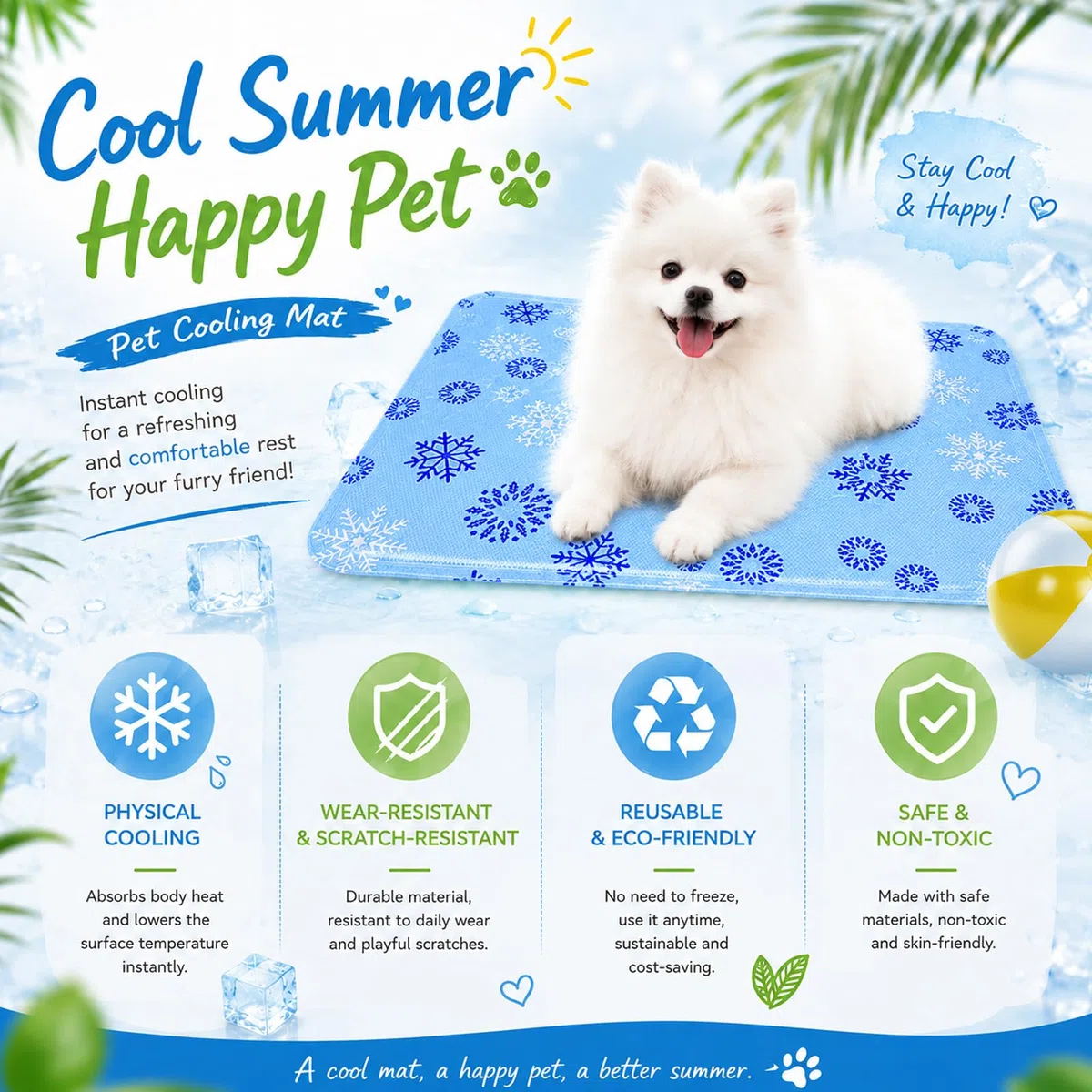 Alfombra Refrescante Perros y Gatos 50x40 cm, Alfombrilla Refrigerante con Gel no Tóxico, Cama Refrescante Perro Impermeable para Mascotas Pequeñas (Copos de Nieve Azules)