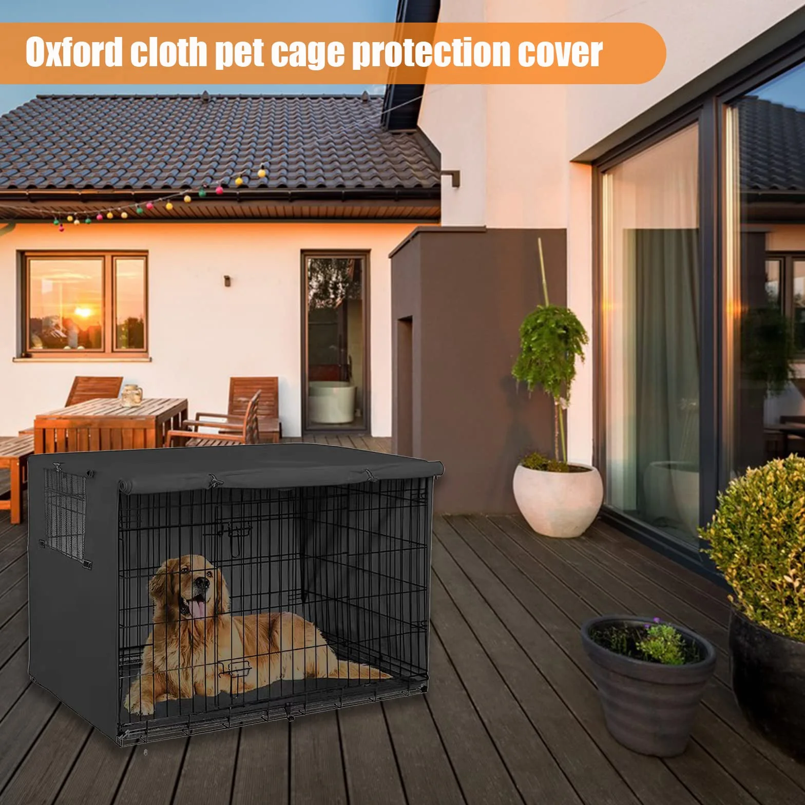 Cubierta para jaula de perros, cubierta para jaulas de perros, duradera, impermeable, resistente al viento, con doble puerta, para interior y exterior (negro M)
