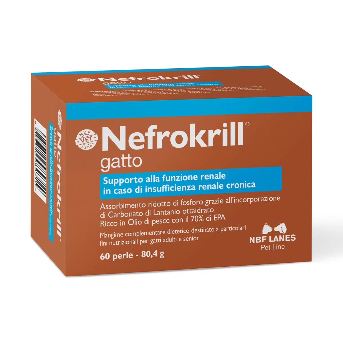 NBF Lanes | Nefrokrill Gato, 60 perlas Softgel, apoyo a la función renal en caso de insuficiencia renal crónica, para gatos adultos y mayores
