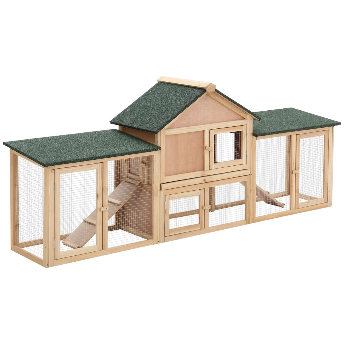 PawHut Conejera de Exterior Grande Gallinero Pajarera Granja Casa para Animales Pequeños Jaula Mascota Conejos Gallinero 210x45.5x84.5cm