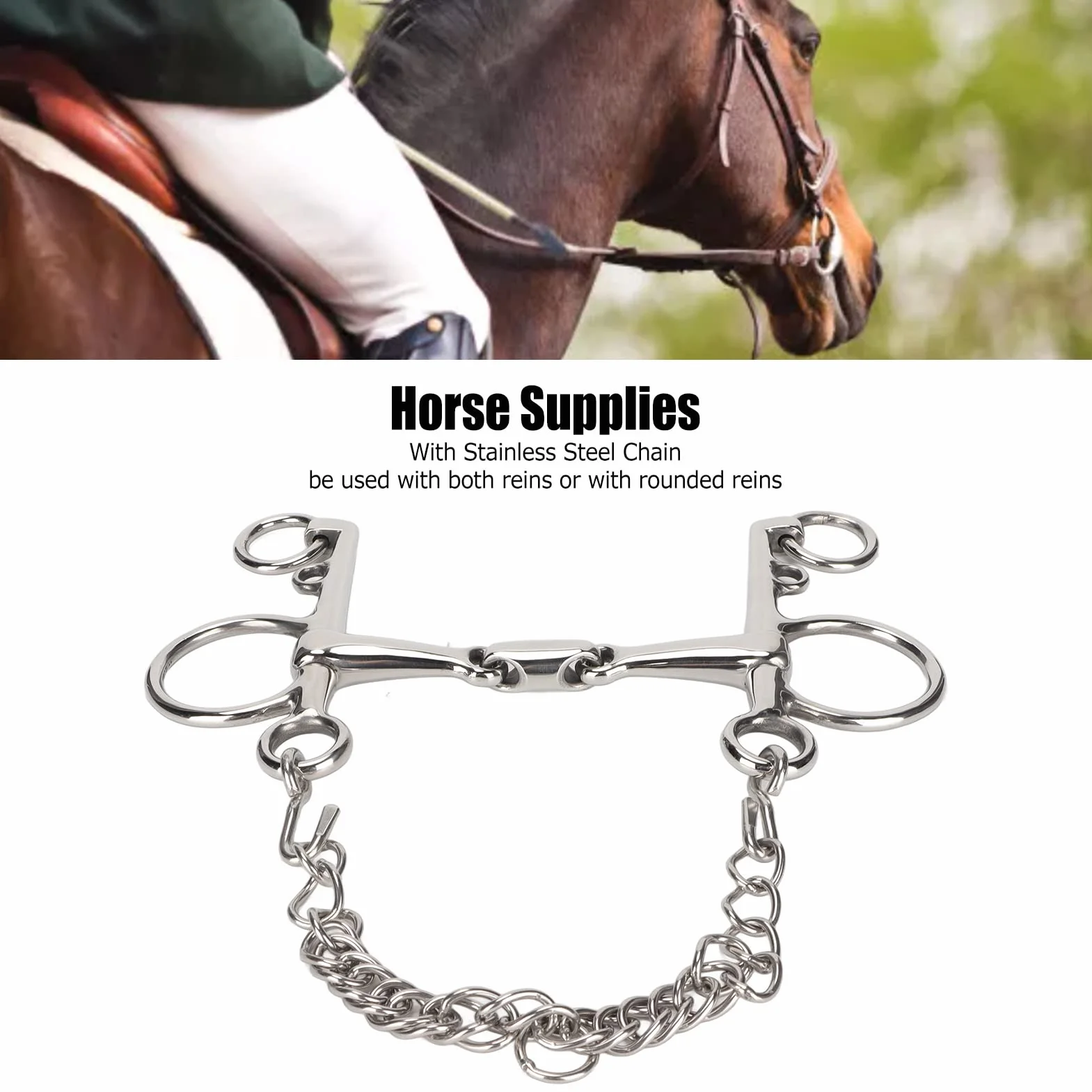 Broca Pelham para Caballos, Resistente a Roer, Facilidad de Control, Broca Pelham de Boca Articulada, Tachuela para Caballos de Acero Inoxidable Duradera con Cadena de Bordillo
