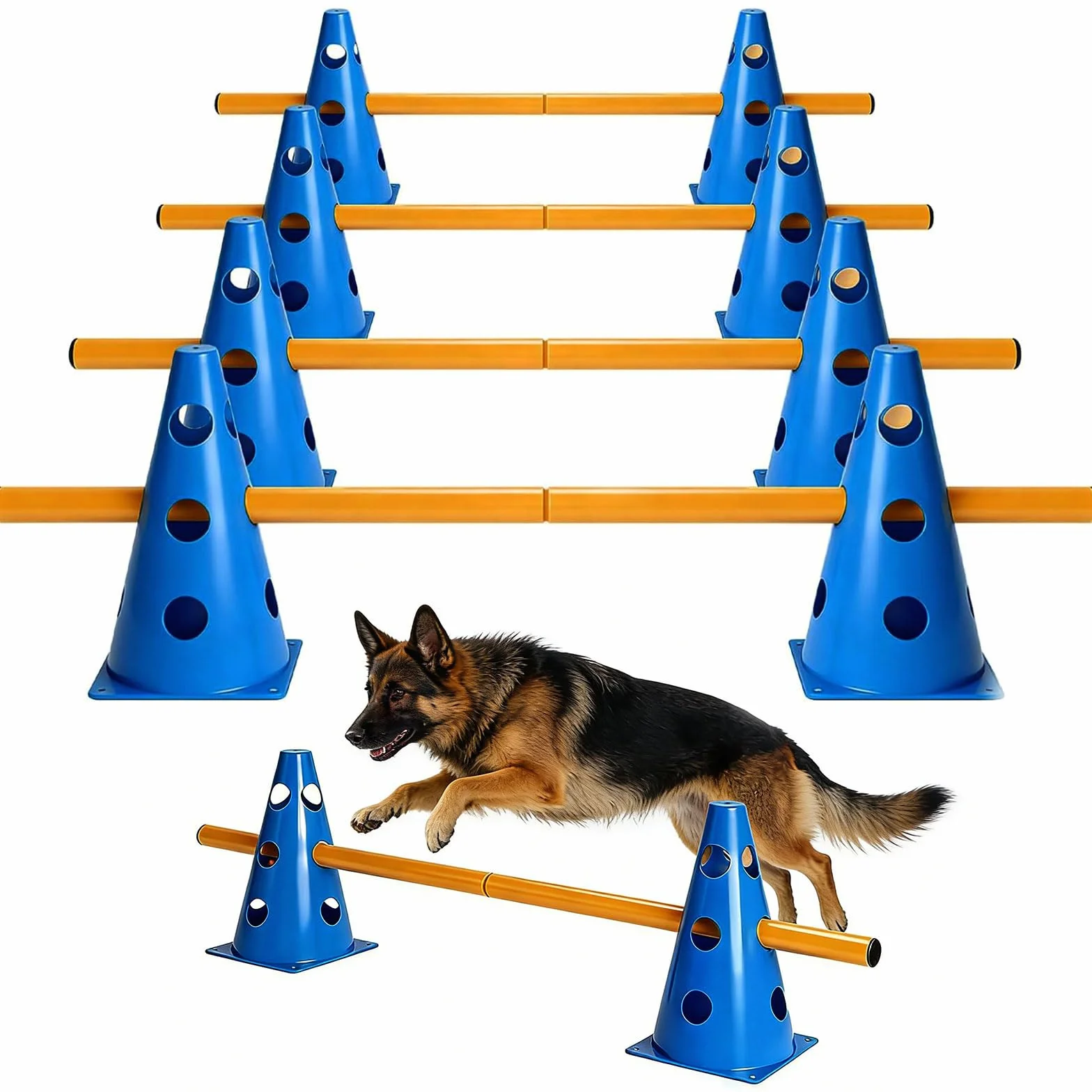 Agility Set Perros Pequeños Cavaletti Perros Juego de Obstáculos de Agility Accesorios de Entrenamiento para Perros Caballos, Juego de Obstáculos para Perros con 10 Conos, 5 Barras para