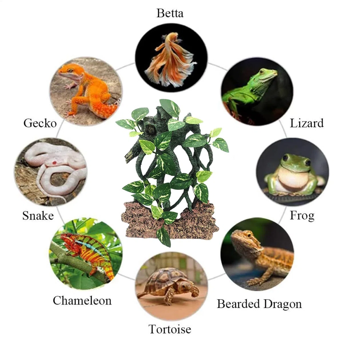 Decoración del tanque de serpientes, ramas para reptiles - Rama del árbol de succión con hojas,Decoración de la jaula de camaleón, decoración del terrario de serpiente, accesorios de tanques de lagart