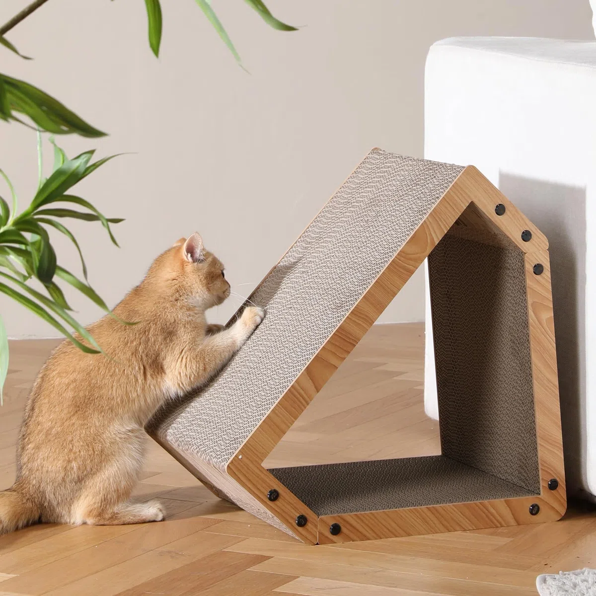 FUKUMARU Rascador para Gatos, Extra Larga 42 cm Rascador de cartón en Forma de casa para Gatos, Resistente Tabla rascadora para Gatos Hecha de Papel Corrugado, Grande