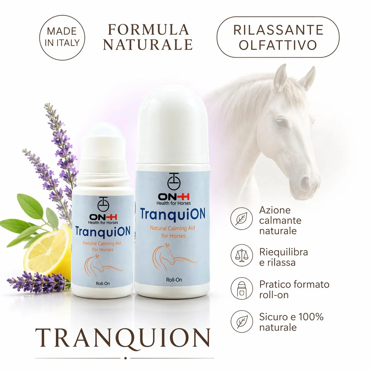 ON-H TranquiON Roll-On para Caballos | Gel Calmante Natural | Aplicación Localizada con Roll-On | Ideal antes de Transporte, Competición y Entrenamiento | Calmante sin Sedación | Uso Diario