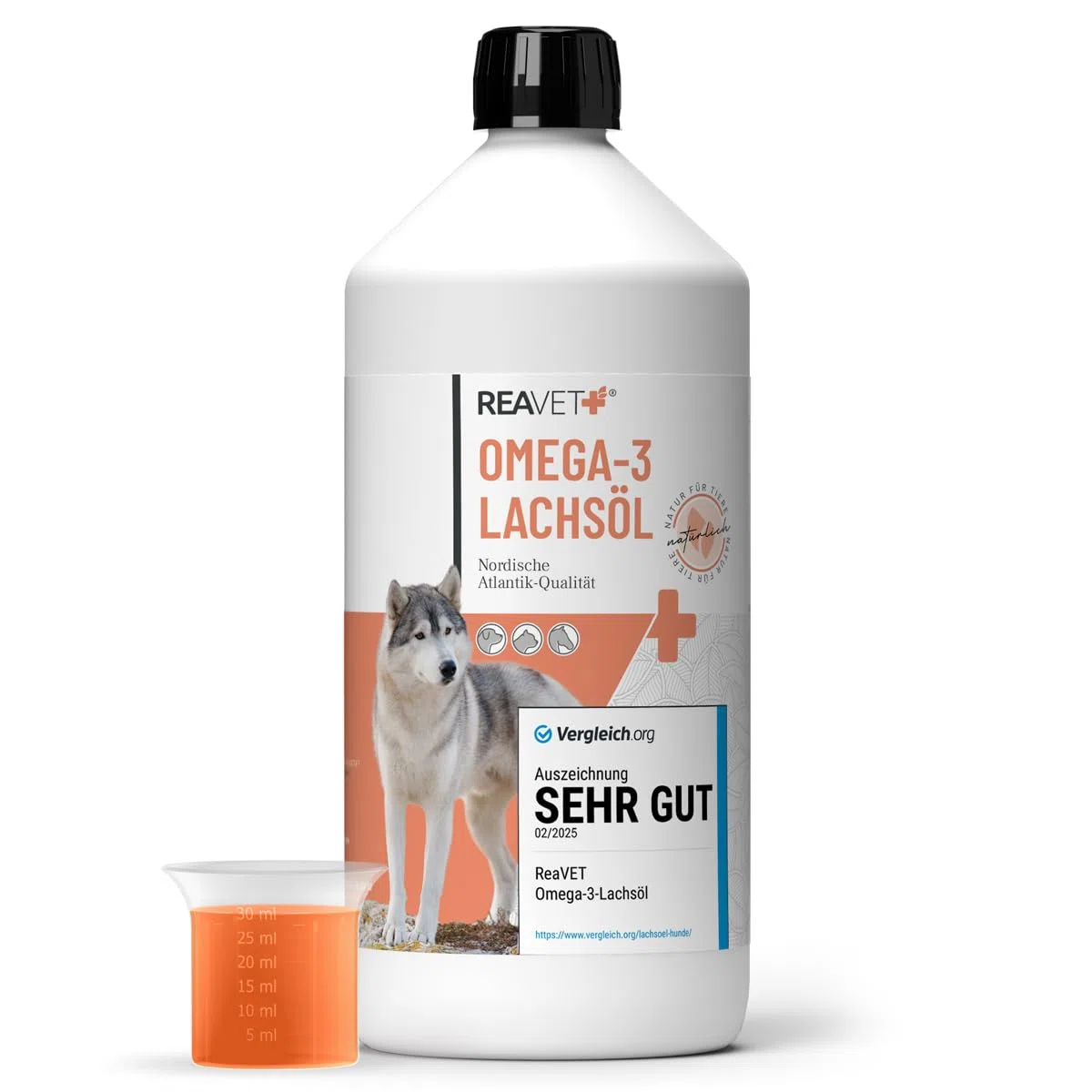Aceite de salmón ReaVET muy bueno 2025 para perros, 1 litro, rico en Omega 3 y 6, aceite de pescado para perros, alta dosificación, calidad alimentaria real sin aditivos, recién embotellado en