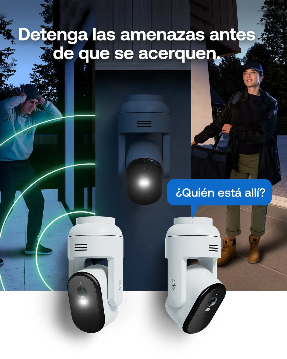 Arlo Essential 3 HD con rotación 360º Horizontal, Vertical y Zoom, Camara Vigilancia WiFi Exterior HD, Sensor de Movimiento, Alarmas, Visión Nocturna En Color, Prueba Secure Incluida, 2 Cámaras