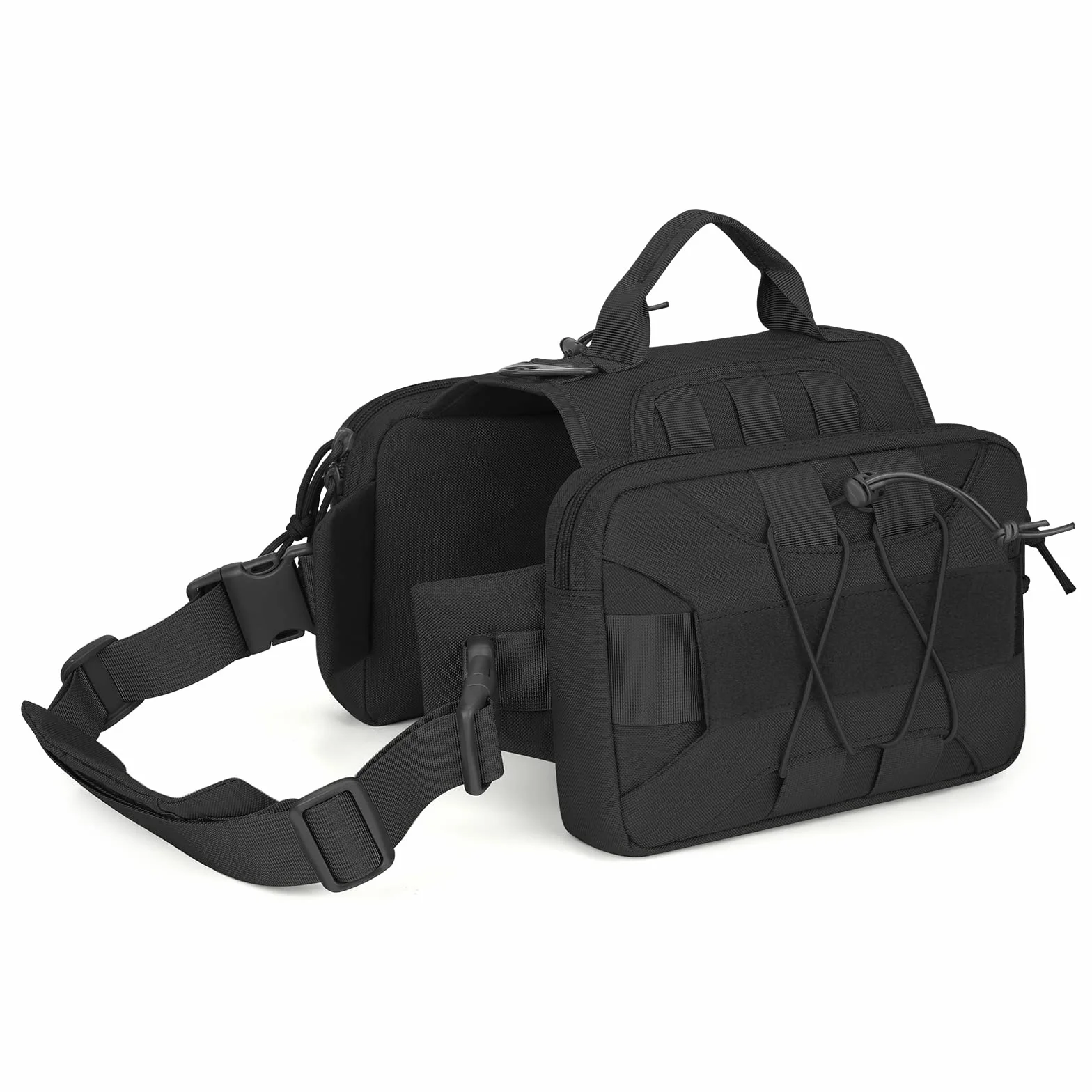 Huntvp Mochila Táctica para Perros 1000D Arnés para Perros con Grandes Bolsillos Alforja Ajustable Molle para Perros Medianos Grandes Viajar Senderismo,Negro