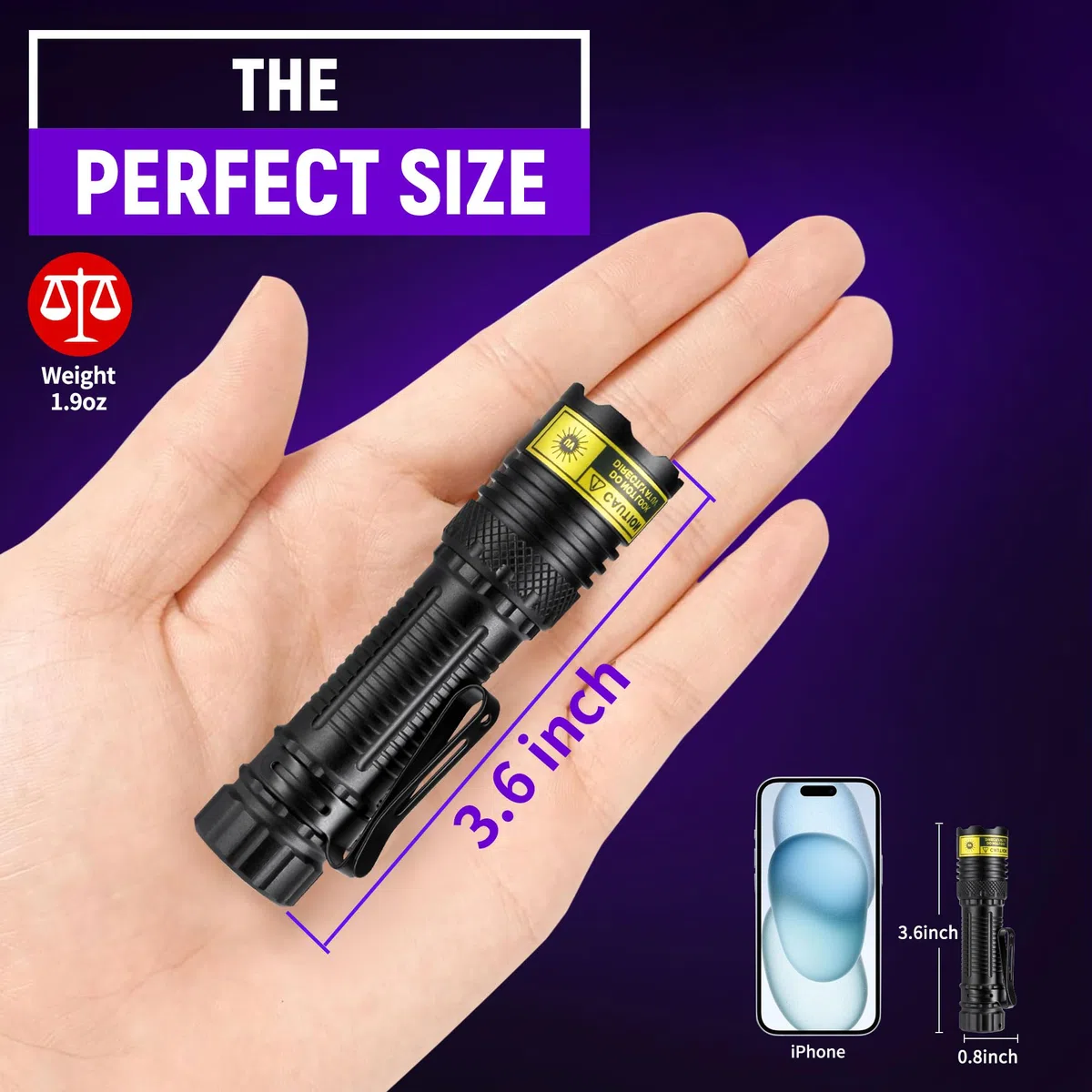 DARKDAWN Linterna UV de 395 nm, luz negra, mini y potente USB - C, linterna LED recargable para maderas, linterna portátil de enfoque ajustable para vidrio de uranio, dinero, manchas de orina de