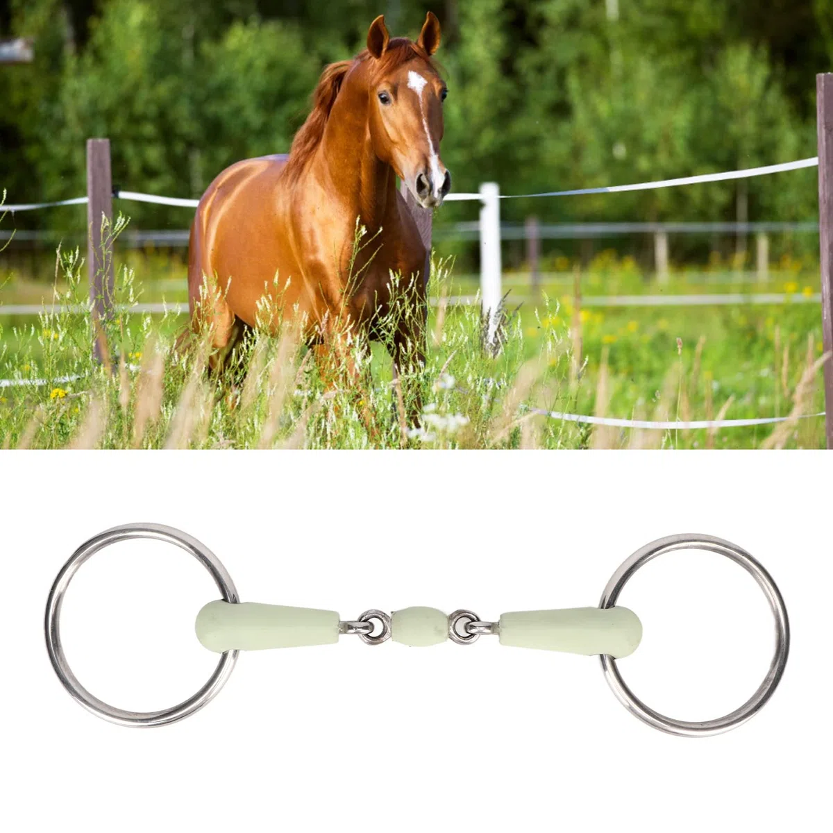 Pissente Broca de Boca de Caballo, Broca Snaffle Acero Inoxidable con Medio Goma, Control Fácil, para Ropa Cómoda, Entrenamiento la Pieza Boca Caballo