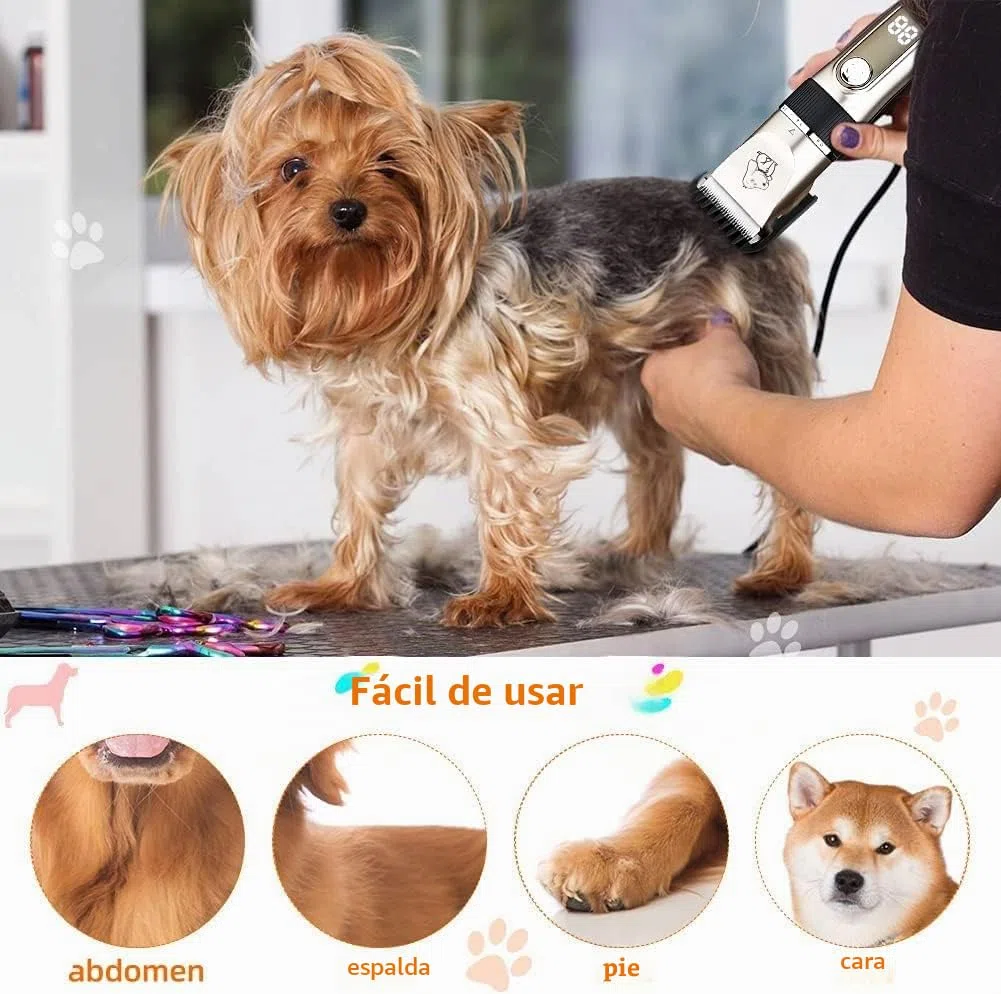 KAEFUYS 5 en 1 Máquina Cortar Pelo Mascotas Recargable IPX7 Impermeable Silenciosa y Velocidad Ajustable Cortapelos para Perros Profesional con Cortaúñas Peine Lima Tijeras y 6 Peines