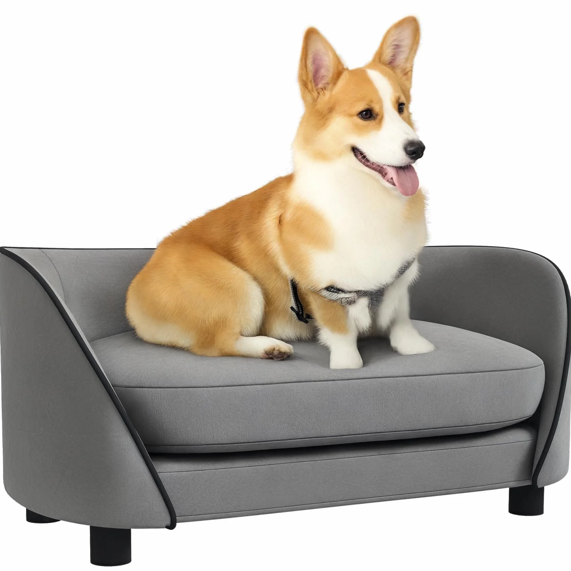 PawHut Sofá para perros, sofá para gatos, cojín mullido, funda extraíble y lavable, funda de terciopelo holandés, para perros pequeños y medianos, gris