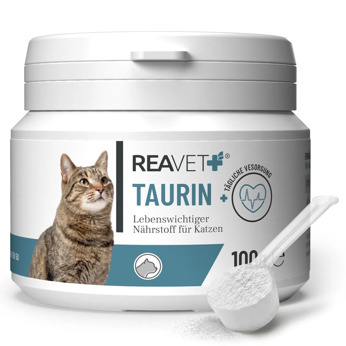 ReaVET Taurina para gatos 100 g – Apoyo cardiovascular, polvo de taurina 100% puro, aminoácidos que apoyan las defensas y el metabolismo celular