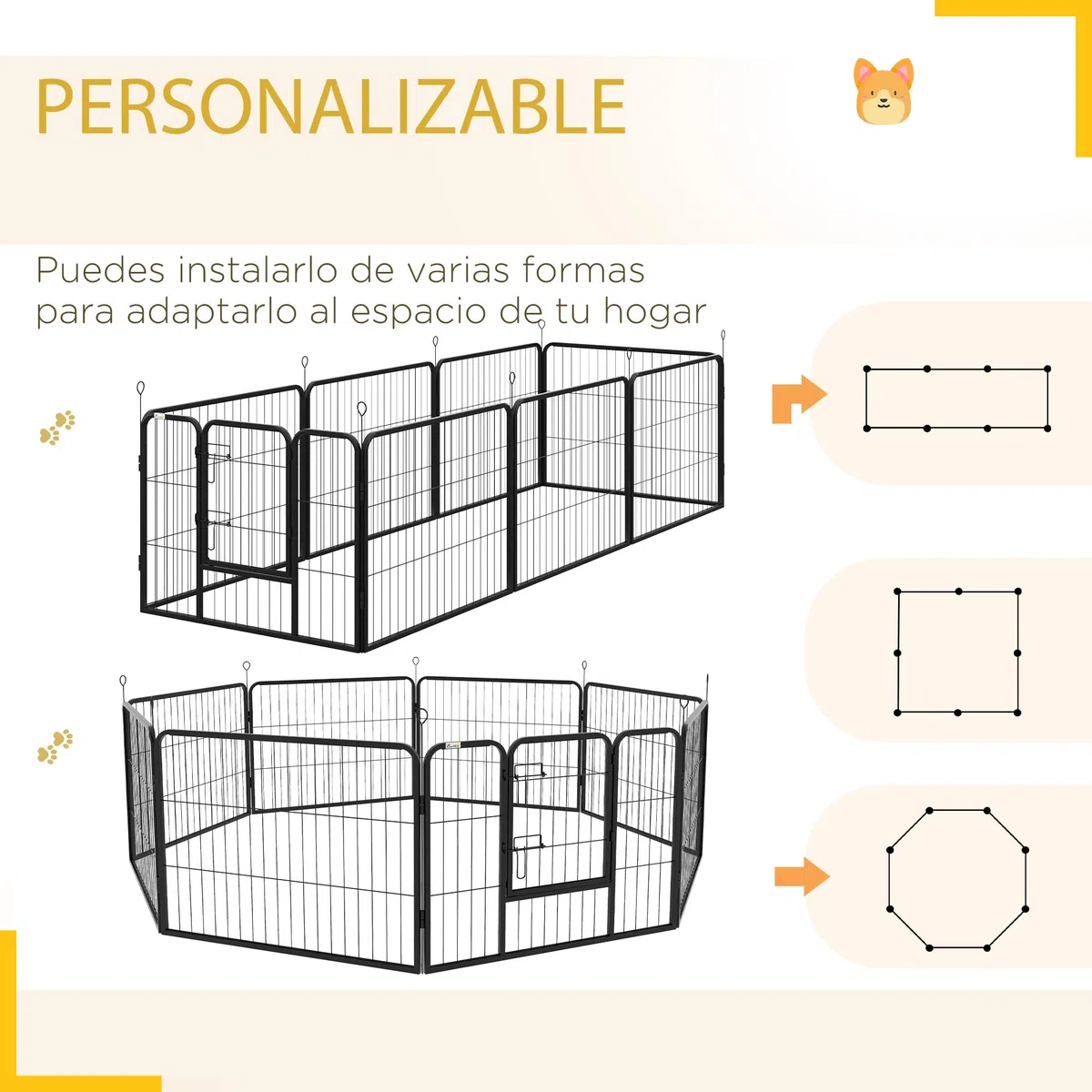 PawHut Parque para Mascotas de 8 Paneles 80x60 cm Corralito para Perros con Puerta y Doble Pestillo Metálicos Cerca de Entrenamiento Negro
