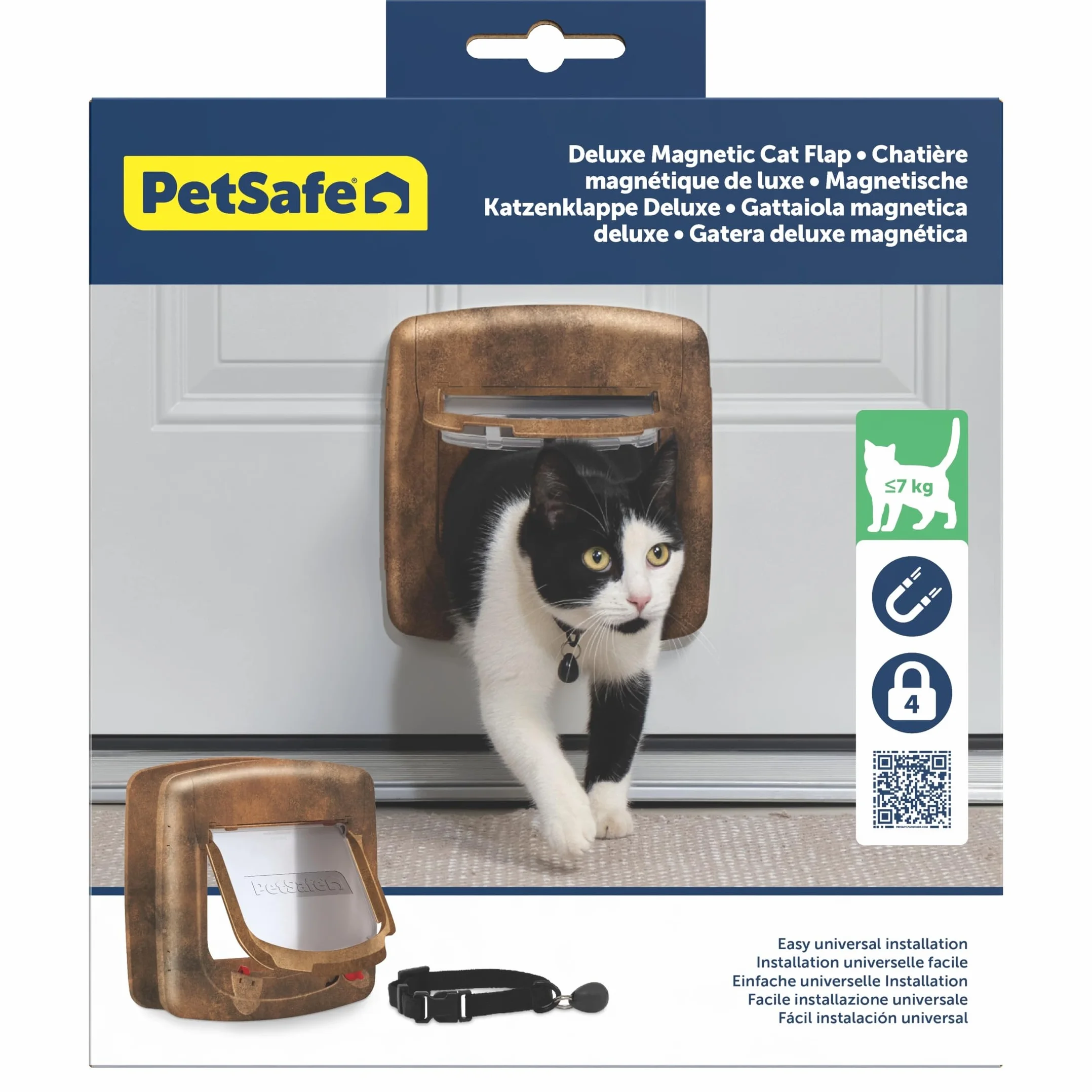 PetSafe Staywell Deluxe - Puerta para Gatos, Gatera con Sistema de Bloqueo de 4 Posiciones - Collar con Llave Magnética - Fácil de Instalar - Acabado en Madera