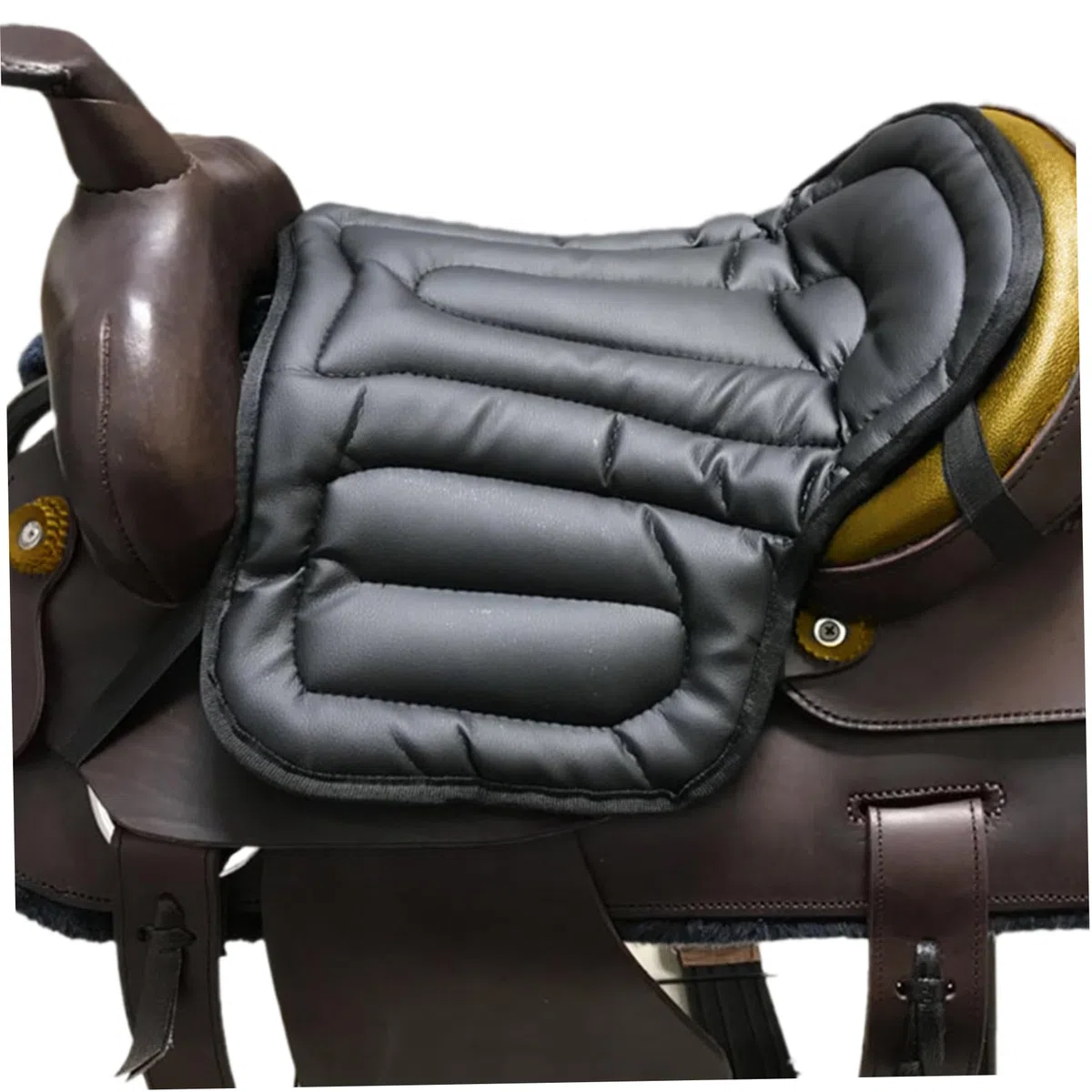 Cojín de silla de montar de cuero, cojín de asiento occidental, almohadilla de silla de caballo absorbente de golpes con correa de fijación, suave, multiusos, 20 x 16 pulgadas, almohadilla de silla de
