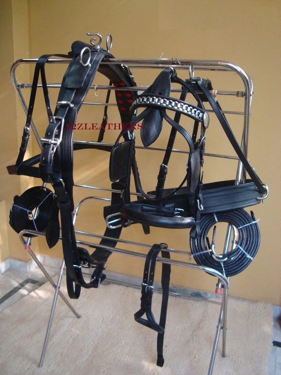 Equestrian Universe - Arnés de conducción de cuero negro de calidad exclusiva para carro de caballo (mazorca)