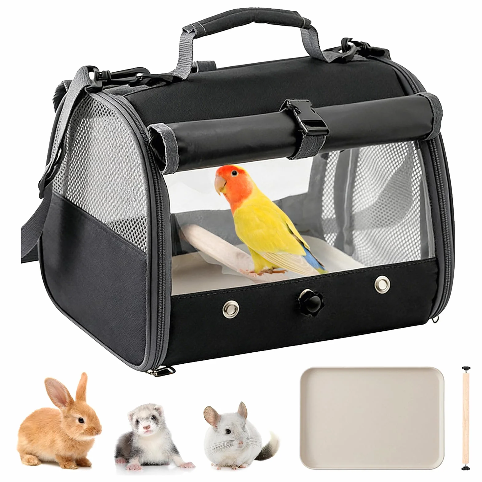 Bolsa de transporte para loros, cobayas con asiento de pie y bandeja, caja de transporte para conejos, bolsa de viaje para cobayas, bolsa de transporte para pájaros ornamentales, plegable