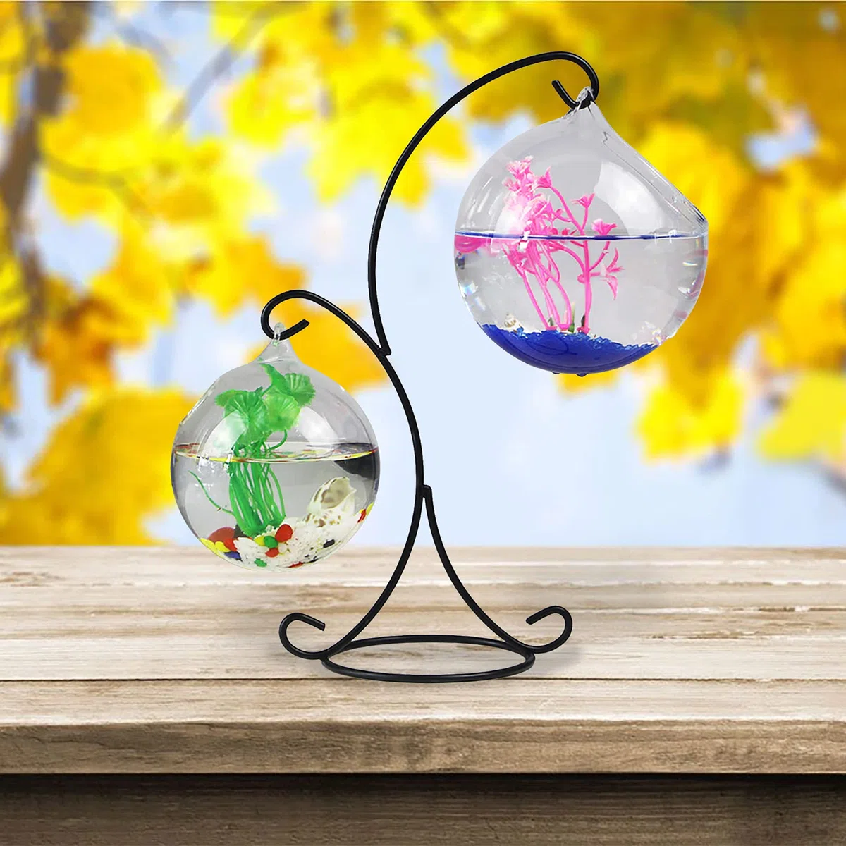 Pecera Colgante, Pecera de Cristal de Mesa Pequeña, Mini Acuario con Soporte, Pecera Colgante de Escritorio con Soporte, Terrario de Plantas Transparente para el Hogar, Mesa, Oficina, Jardín,(A2)