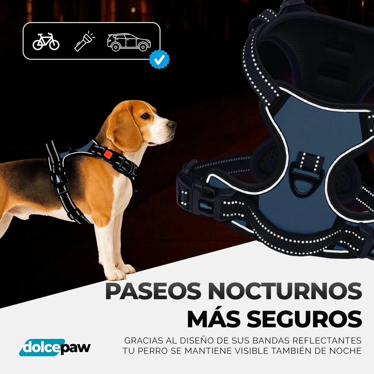 Arnés para Perros Pequeños, Medianos y Grandes, Arnés Ajustable No-Pull con Tiras Reflectantes, Material Transpirable y Cómodo, Arnés de Pecho para Paseos y Adiestramiento