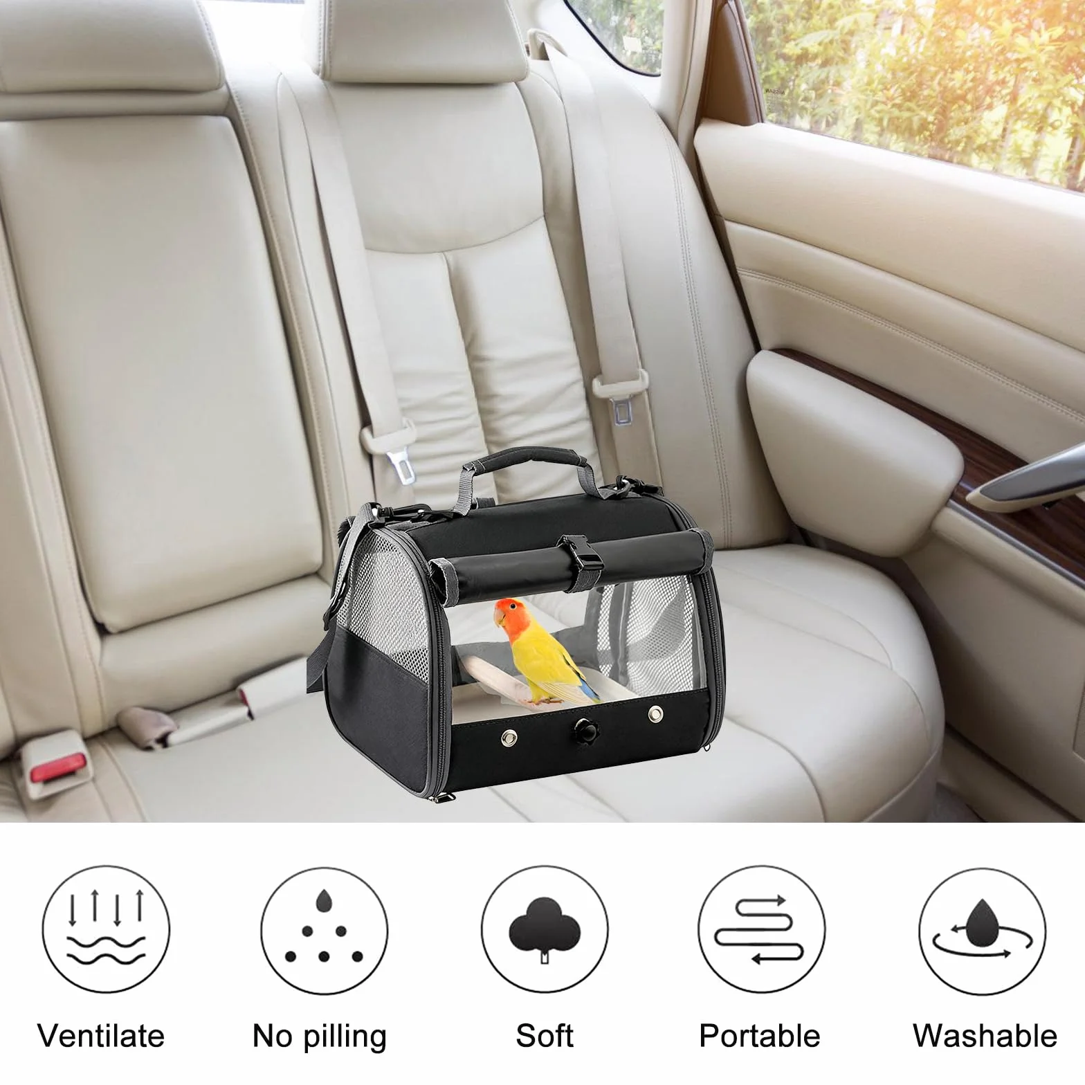 Bolsa de transporte para loros, cobayas con asiento de pie y bandeja, caja de transporte para conejos, bolsa de viaje para cobayas, bolsa de transporte para pájaros ornamentales, plegable