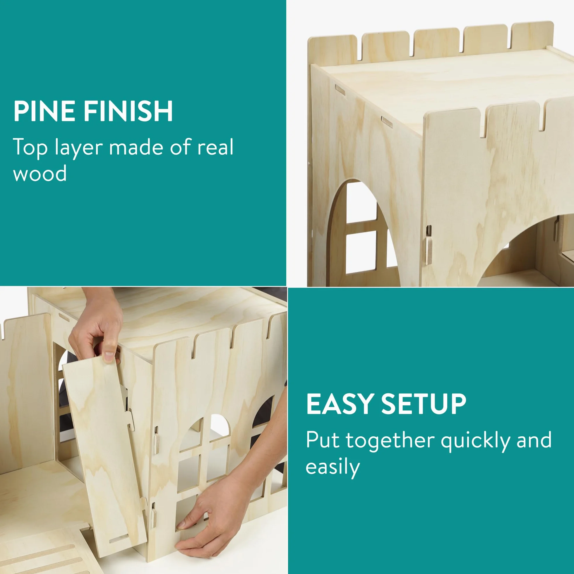 Navaris Casa para Conejos XXL - Castillo de Madera para Conejera 114 x 40 x 38,5 cm - Mansión de Juegos para Jaulas - Accesorios