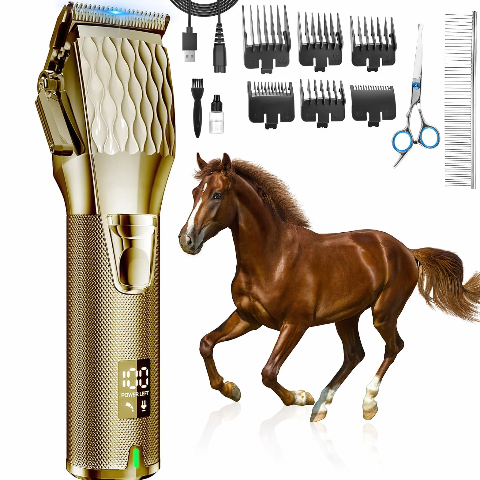 Caballo sin cables, recargable, para pelo grueso y enredado, recortadora profesional de caballos con motor potente de 6200 rpm, peso ligero, 400 g